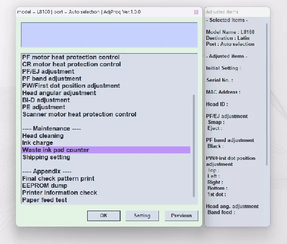 EPSON AdjProg Reset L8160