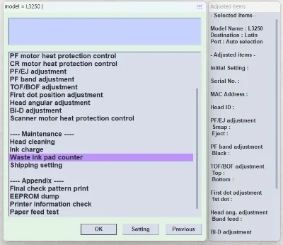 EPSON AdjProg Reset L1210 L3210 L3250 L3251 L3260 L5290