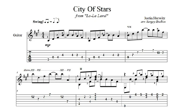 City Of Stars (La-La-Land) guitar notes
