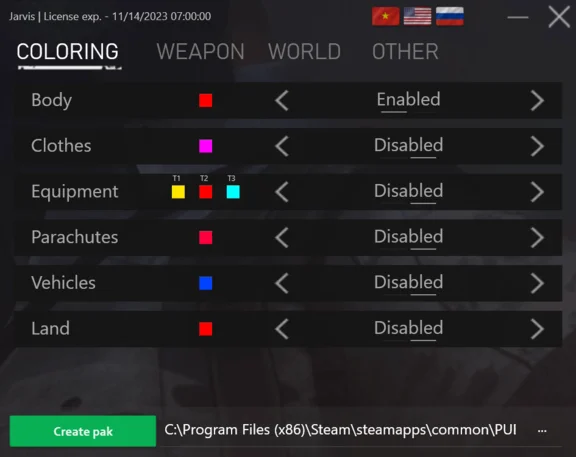 Jarvis Pak working cheat for PUBG Steam game