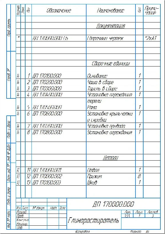 Assembly drawing and specification of clay grinder