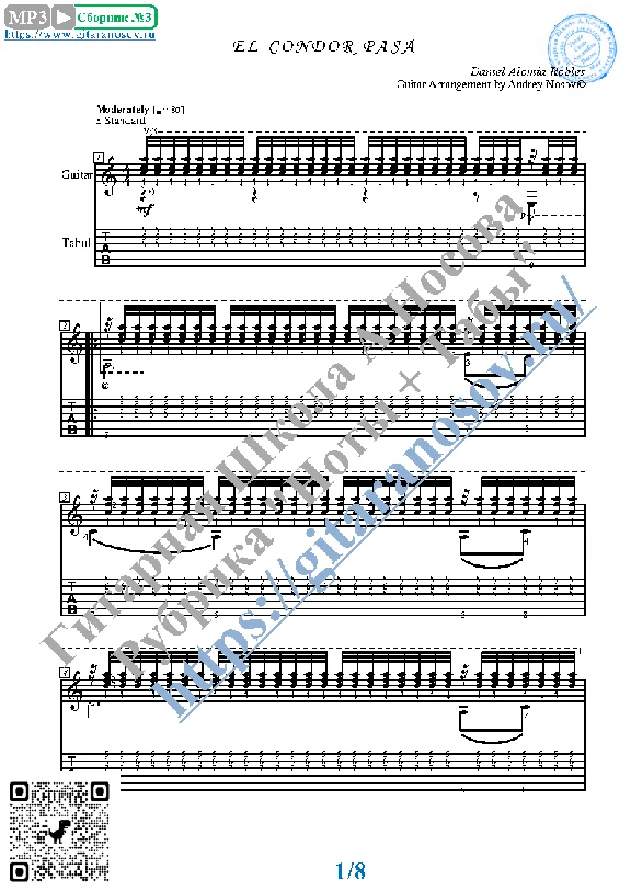 El Condor Pasa (Sheet music and tabs for guitar solo)