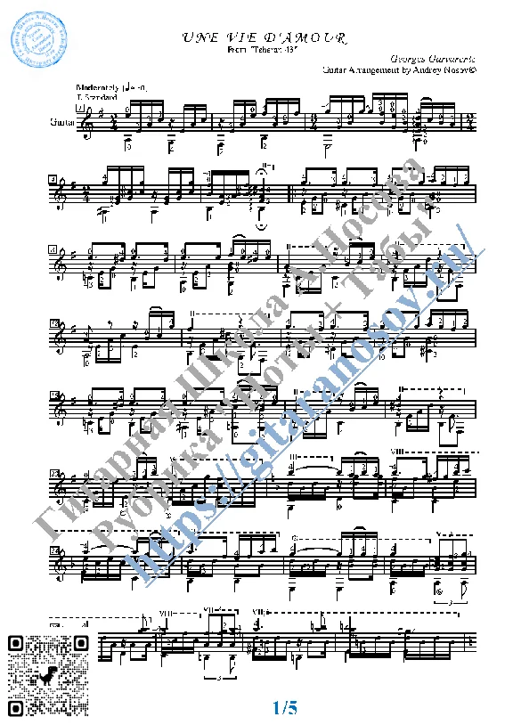 Une Vie D´Amour (Sheet music and tabs for guitar solo)