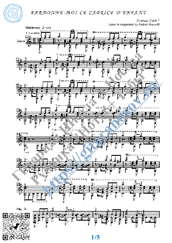 Pardonne-Moi Ce Caprice D´enfant (Sheet music Guitar)
