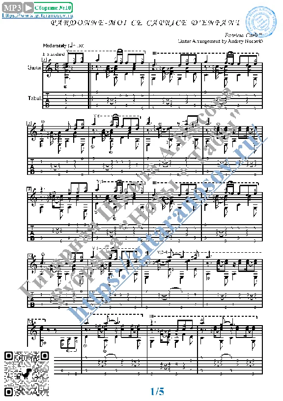 Pardonne-Moi Ce Caprice D´enfant (Sheet music Guitar)