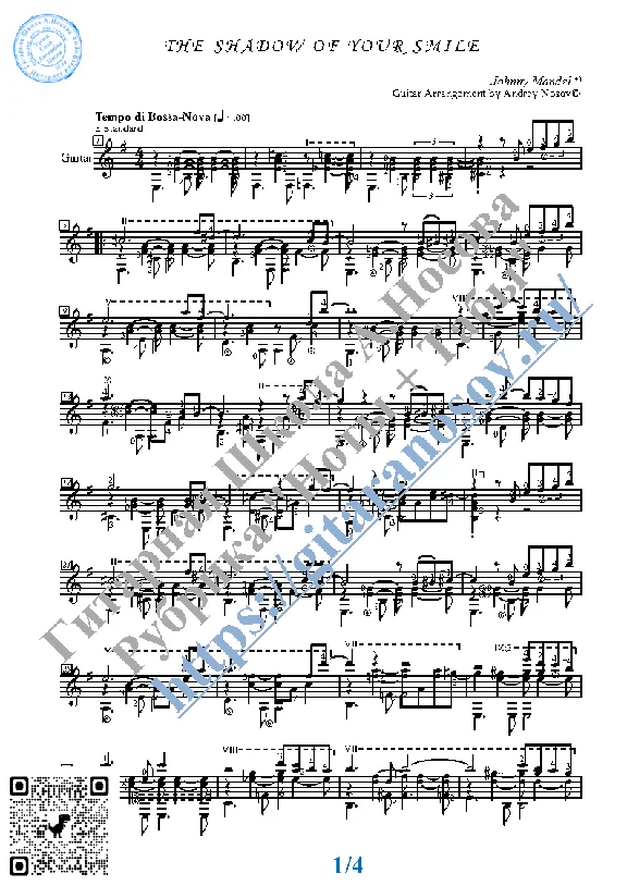 The Shadow of Your Smile (Sheet music Tabs Guitar)