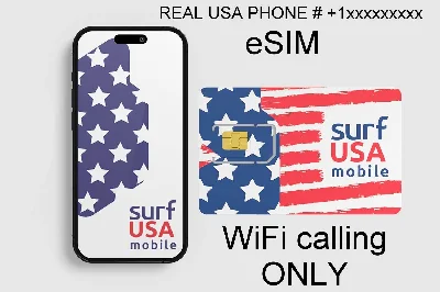 +1 phone # eSIM from USA SurfusaMobile works via WiFi