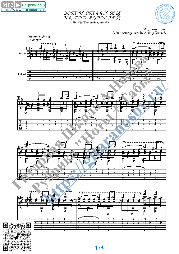 Farewell Pigeons (Sheet music and tabs for guitar solo)