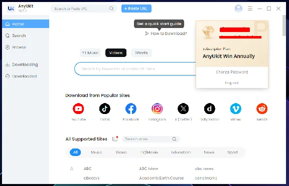 AnyUkit Pro YouTube Video Downloader 📋 1 год аккаунта