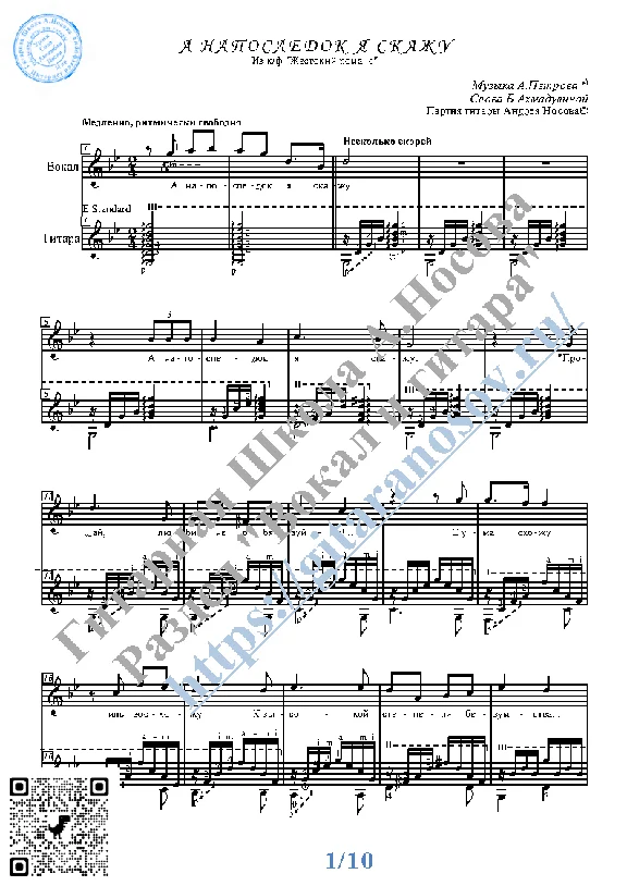 A naposledok ya skazhu (Vocals Guitar Sheet Music Tabs)