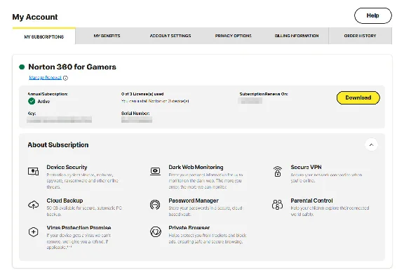 Norton 360 for Gamers 3 Devices / 1 year Global