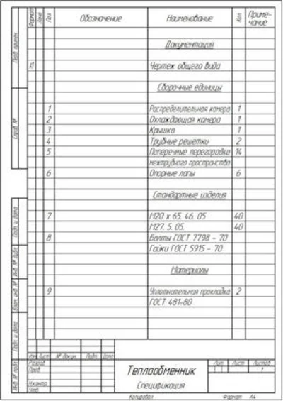 Чертеж "Теплообменник кожухотрубчатый двухходовой"