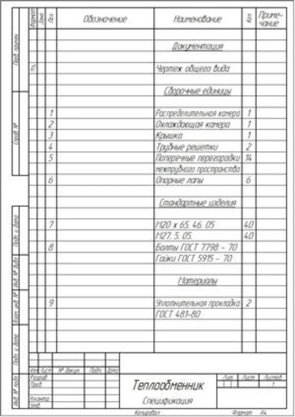 Чертеж "Теплообменник кожухотрубчатый двухходовой"