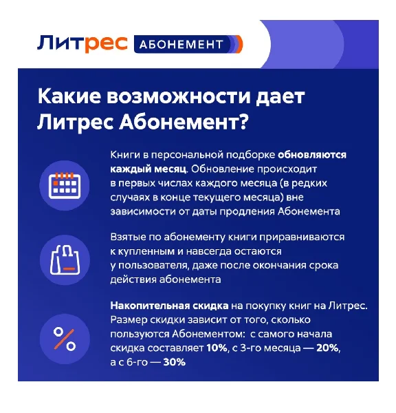 Litres.ru subscription - 1 month liters 3 books