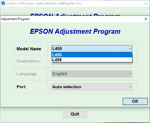 Сброс Epson L455 L456 Adjustment Program