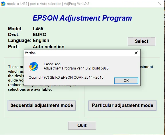 Сброс Epson L455 L456 Adjustment Program