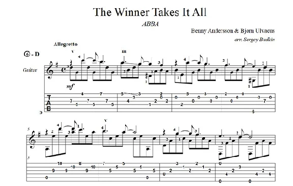 The Winner Takes It All (ABBA) guitar notes