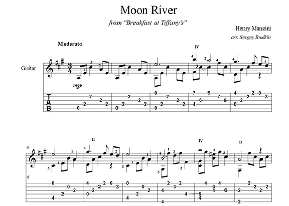 Moon river (Генри Манчини) ноты для гитары