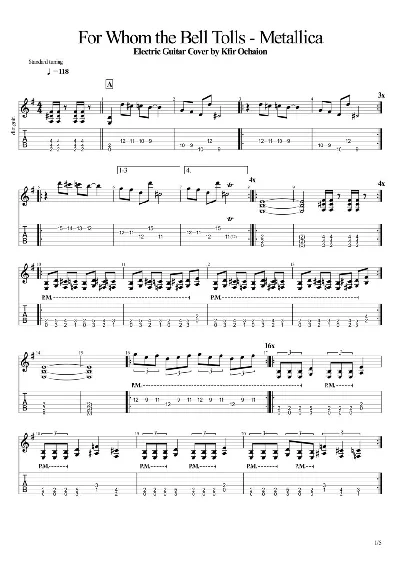 Tabs Kfir Ochaion - Metallica - For Whom the Bell Tolls