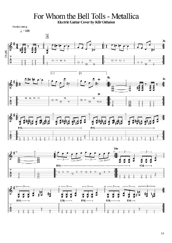 Tabs Kfir Ochaion - Metallica - For Whom the Bell Tolls