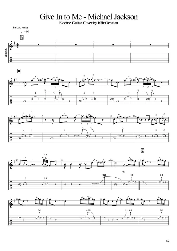 Табы Kfir Ochaion - Michael Jackson - Give In to Me