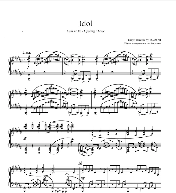 Sheet Animenz - Idol - Oshi no Ko OP [Piano] / YOASOBI