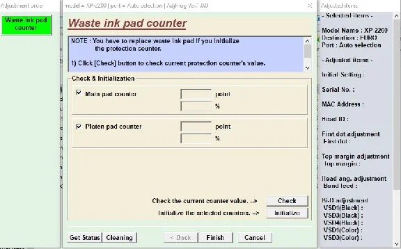 Reset Epson XP-2200 XP-2205 Adjustment Program