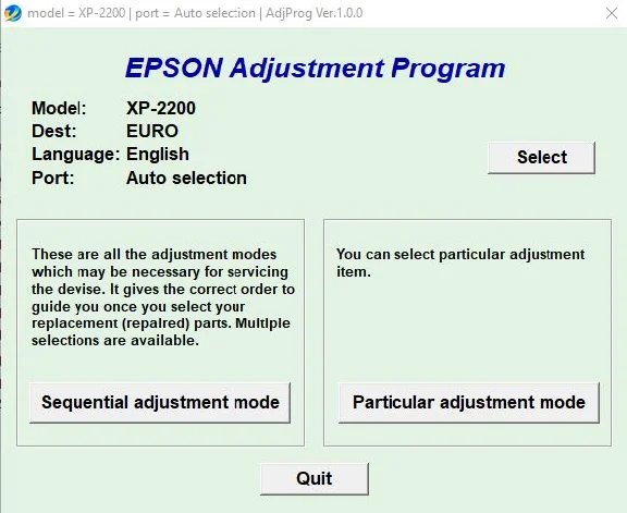 Reset Epson XP-2200 XP-2205 Adjustment Program