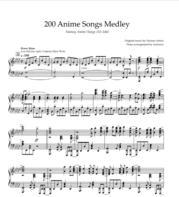 Sheet Animenz - Fantasy Anime (Songs 132-144)