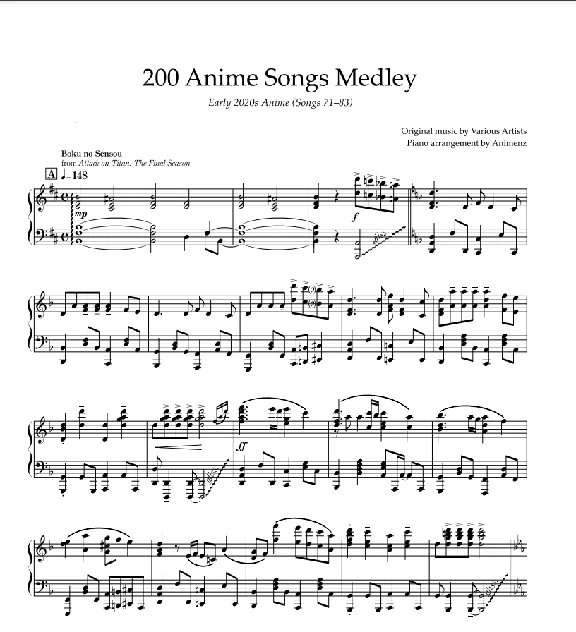 Sheet Animenz - Early 2020s Anime (Songs 71-83)