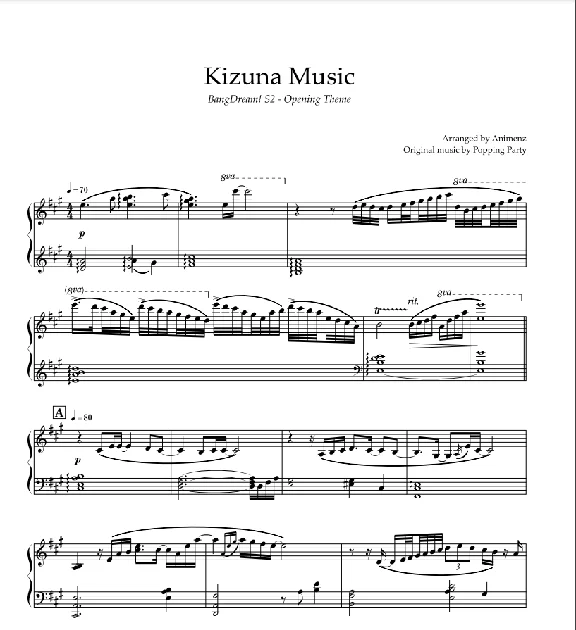 Sheet Animenz - Kizuna Music - BanG Dream! S2 OP