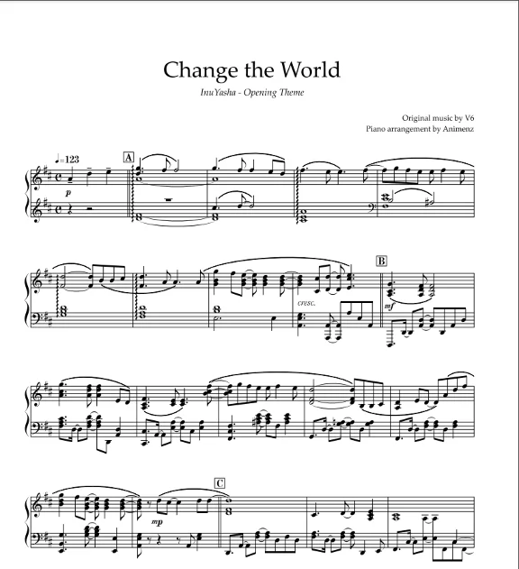 Sheet Animenz - CHANGE THE WORLD - Inuyasha OP1