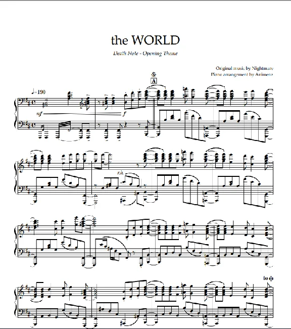 Sheet Animenz - the WORLD - Death Note OP1