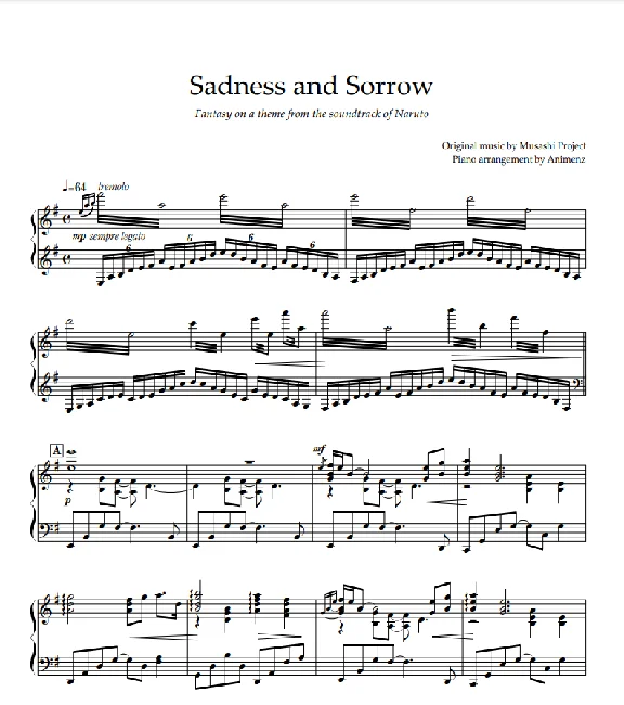 Sheet Animenz - Sadness and Sorrow (Special) - Naruto