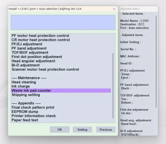 AdjProg Reset- L3161 L3163 L3166 L3167 L3168 L3169