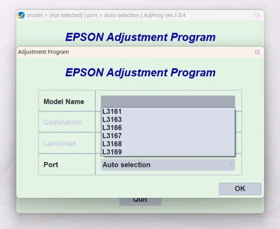 AdjProg Reset- L3161 L3163 L3166 L3167 L3168 L3169