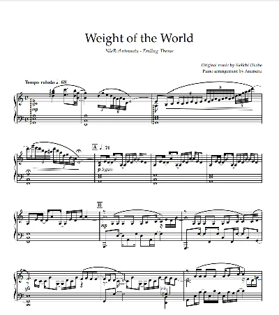 Sheet Animenz - Weight of the World - NieR: Automata ED