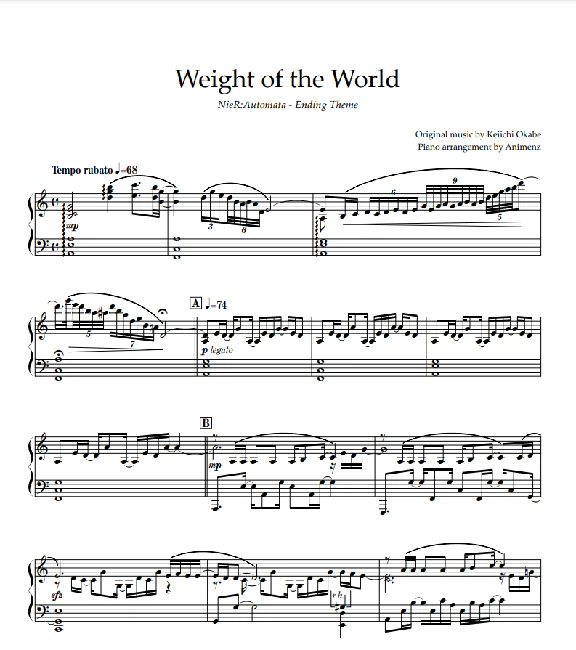 Sheet Animenz - Weight of the World - NieR: Automata ED
