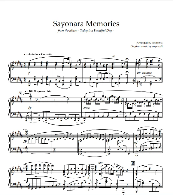 Sheet Animenz - Sayonara Memories - Supercell