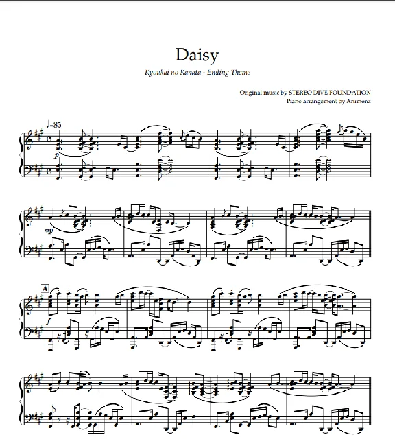 Sheet Animenz - Daisy - Kyoukai no Kanata ED