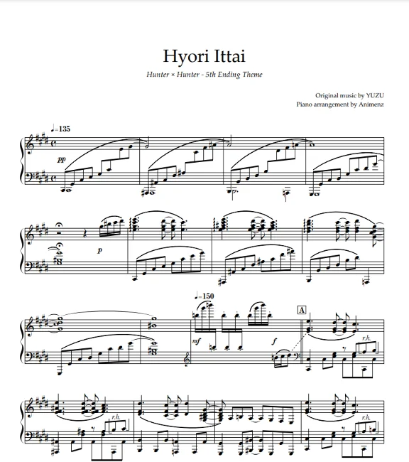 Sheet Animenz - Hyori Ittai - HUNTER×HUNTER ED5