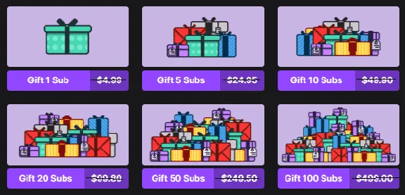 Twitch Gift Subscriptions на любой канал 1-3 уровня
