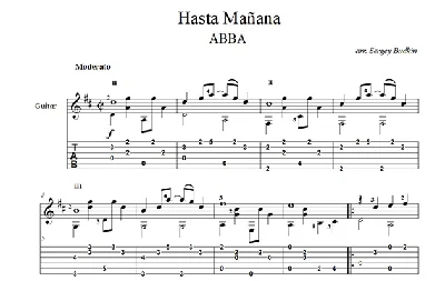 Hasta Mañana - ABBA - guitar notes