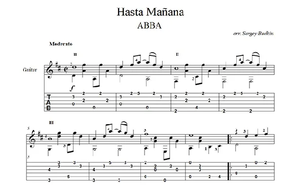 Hasta Mañana - ABBA - guitar notes