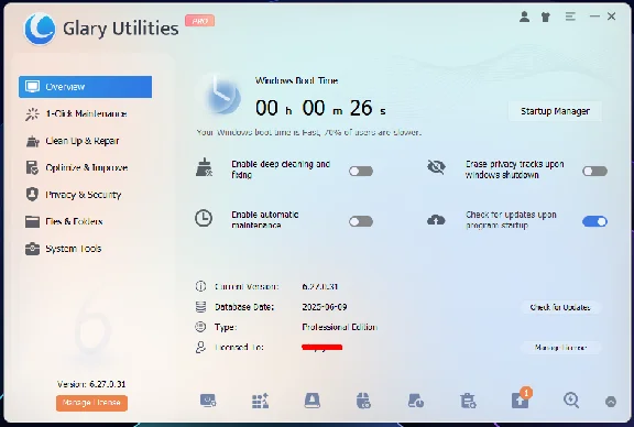 🥏 Glary Utilities PRO 🔑 1 Year License Key 22.06.2026