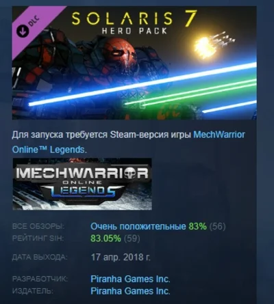 MechWarrior Online Solaris 7 Hero Starter Pack STEAM РФ