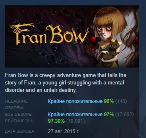 Fran Bow АВТОДОСТАВКА STEAM РОССИЯ