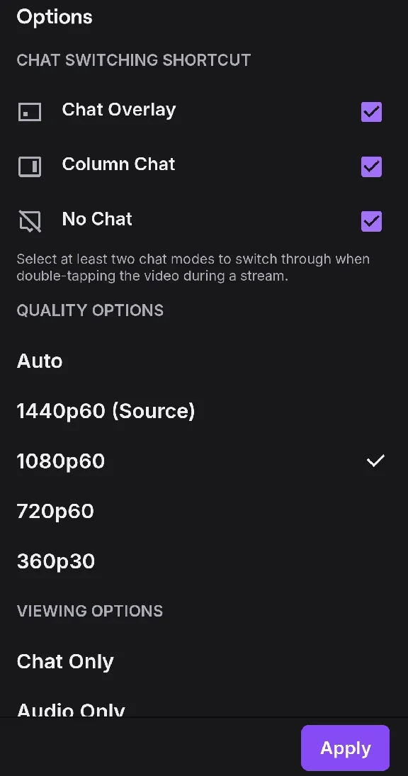 Lift the restriction on resolution on Twitch 1080р / 2К