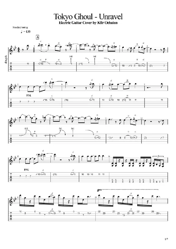 Tabs Kfir Ochaion - Tokyo Ghoul - Unravel