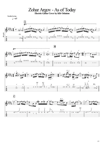 Tabs Kfir Ochaion - Zohar Argov - As of Today - Metal